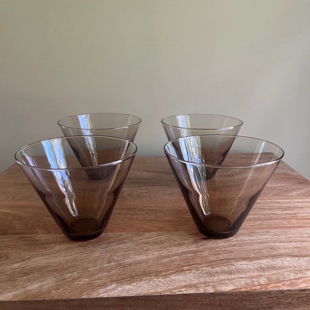 Vintage MCM Glasses Smoky Brown Martini Lowball Set of 4 Retro Hosting Lodge